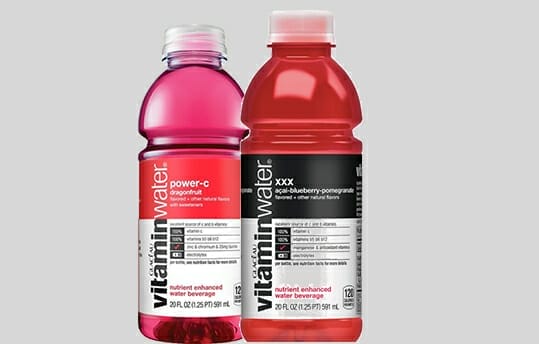 Two bottles of Vitamin Water.