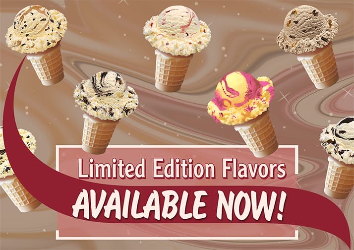 Seasonal flavors ice cream scoops and cones