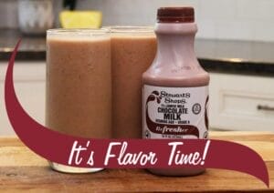 Two Protein smoothies made with a 1% low-fat milk chocolate milk refresher. It's flavor time on the swish.