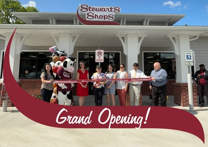 Stewart's Shop Sherman Ave Glens Falls Grand Opening. Ribbon Cutting outside of the shop. Grand Opening!