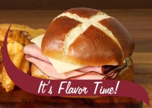 Stewart's Shops introduces its newest sandwich, a ham and cheddar on a pretzel roll.