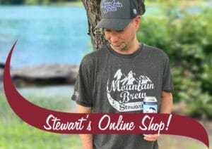 Stewart's online shop introduces Mountain Brew T-shirts and baseball caps.