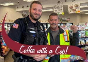 Customer with a cop for coffee with a cop day