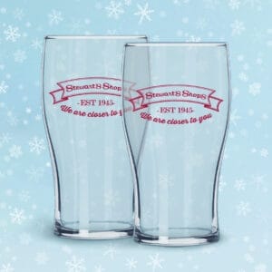 Stewart's is introducing 20-ounce pub glasses that will be available through our online shop in conjunction with Black Friday