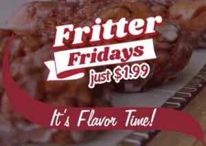 Stewart's Fritter Friday deal $1.99. It's Flavor Time banner.